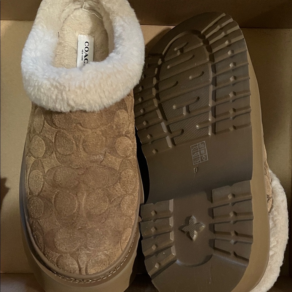 Coach Tan Shearling Slip-On Clogs - Picture 3 of 5
